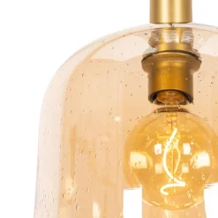 Design-Hängelampe schwarz mit Messing und bernsteinfarbenem Glas – Zuzanna