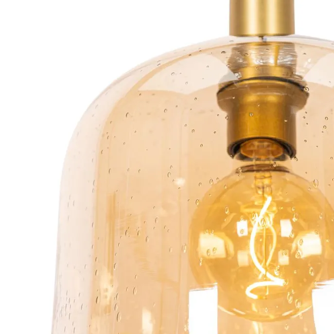 Design-Hängelampe schwarz mit Messing und bernsteinfarbenem Glas – Zuzanna