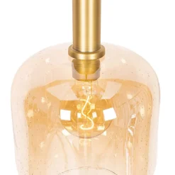 Design-Hängelampe schwarz mit Messing und bernsteinfarbenem Glas – Zuzanna