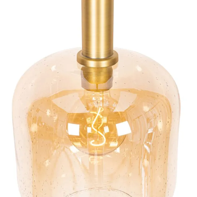 Design-Hängelampe schwarz mit Messing und bernsteinfarbenem Glas – Zuzanna