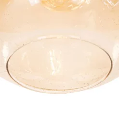 Design-Hängelampe schwarz mit Messing und bernsteinfarbenem Glas – Zuzanna