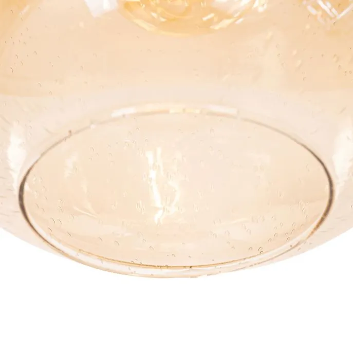 Design-Hängelampe schwarz mit Messing und bernsteinfarbenem Glas – Zuzanna