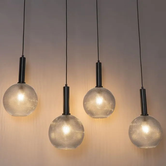 Design-Hängelampe schwarz mit Rauchglas 4-flammig - Chico