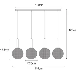 Design-Hängelampe schwarz mit Rauchglas 4-flammig - Chico