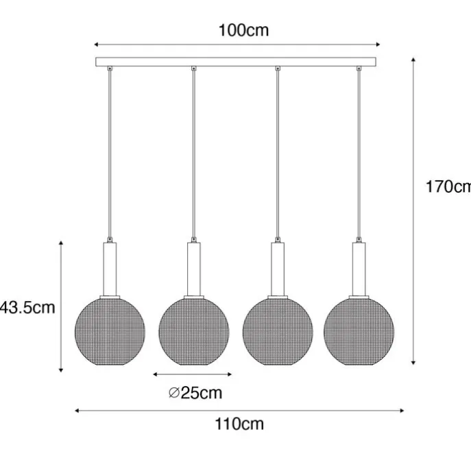 Design-Hängelampe schwarz mit Rauchglas 4-flammig - Chico
