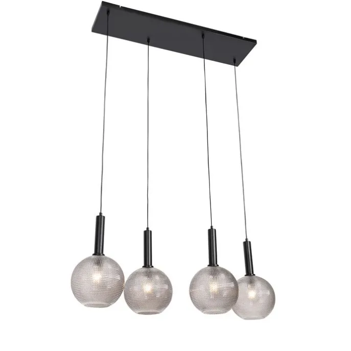 Design-Hängelampe schwarz mit Rauchglas 4-flammig - Chico
