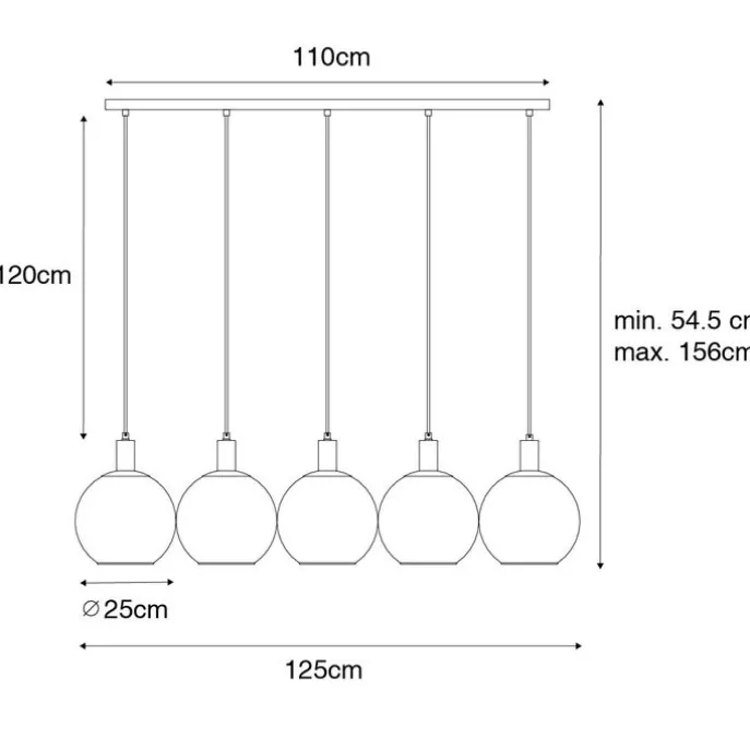 Design-Hängelampe schwarz mit Goldglas 5-flammig - Bert