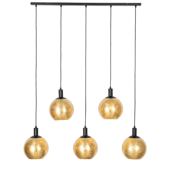Design-Hängelampe schwarz mit Goldglas 5-flammig - Bert