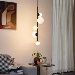 Design-Hängeleuchte schwarz mit Milchglas 5-flammig - Vertical