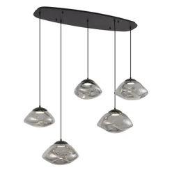 Design-Hängeleuchte schwarz mit Rauchglas 5-flammig - Gus