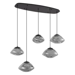 Design-Hängeleuchte schwarz mit Rauchglas 5-flammig - Gus