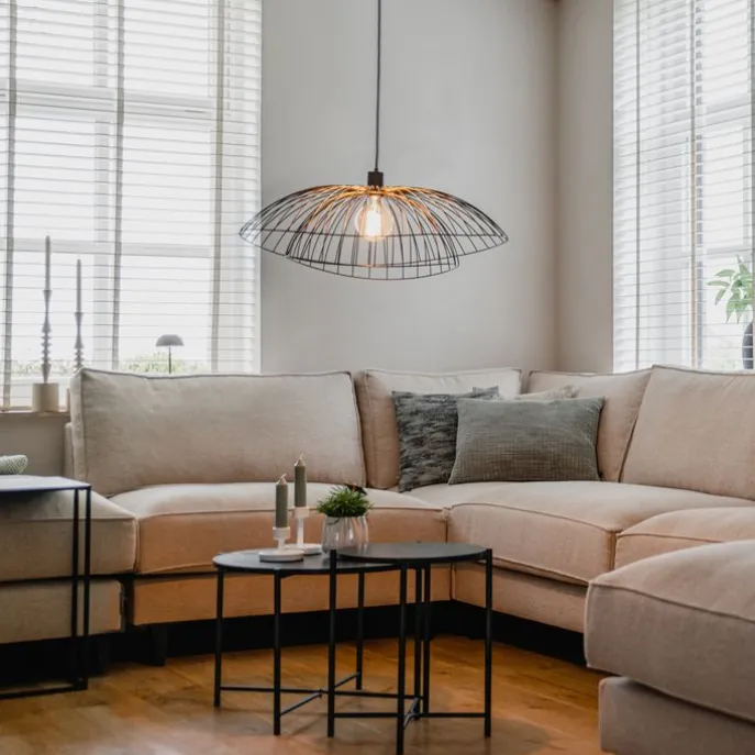 Design-Hängeleuchte schwarz mit doppeltem Schirm 66 cm - Pua