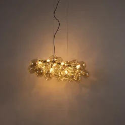 Design-Hängeleuchte schwarz mit Bernsteinglas 8-flammig - Uvas