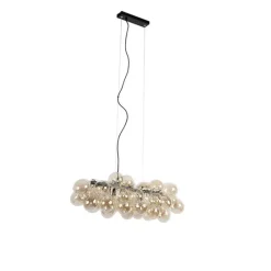 Design-Hängeleuchte schwarz mit Bernsteinglas 8-flammig - Uvas