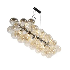 Design-Hängeleuchte schwarz mit Bernsteinglas 8-flammig - Uvas