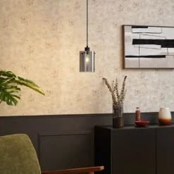 Design-Hängeleuchte schwarz mit Rauchglas - Domo