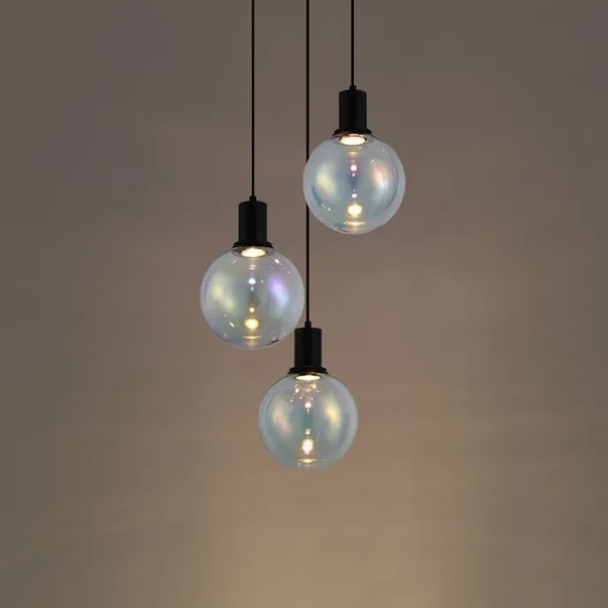 Design-Hängeleuchte schwarz mit Regenbogen-Glas rund 3-flammig - Mallon