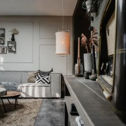 Design-Hängeleuchte weiß mit beigefarbenem Schirm - Rich