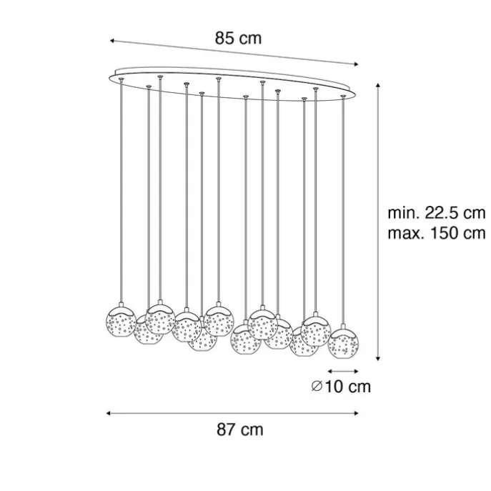 Design-Pendelleuchte Dunkelbronze mit Klarglas 12-flammig - Inge