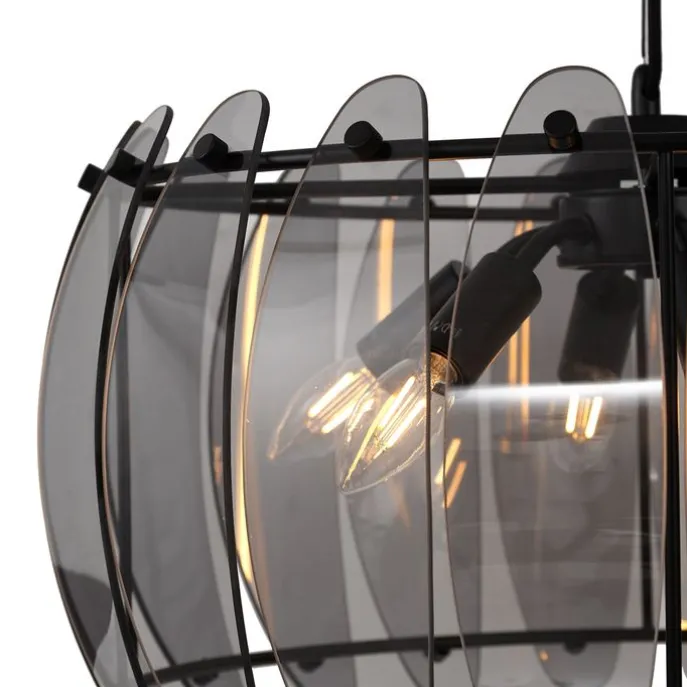 Design-Pendelleuchte Schwarz mit Rauchglas Rund 6-flammig - Mochan