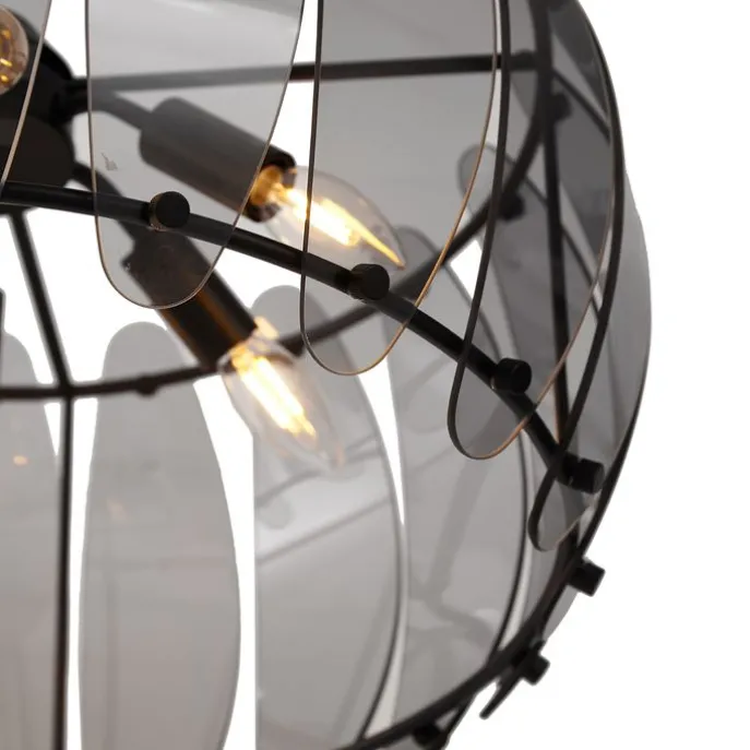 Design-Pendelleuchte Schwarz mit Rauchglas Rund 6-flammig - Mochan