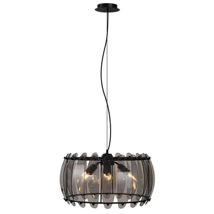 Design-Pendelleuchte Schwarz mit Rauchglas Rund 6-flammig - Mochan