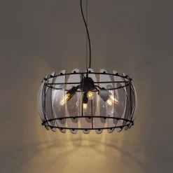 Design-Pendelleuchte Schwarz mit Rauchglas Rund 6-flammig - Mochan