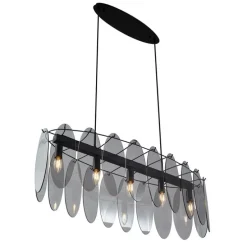Design-Pendelleuchte schwarz mit Rauchglas oval 5-flammig - Mochan
