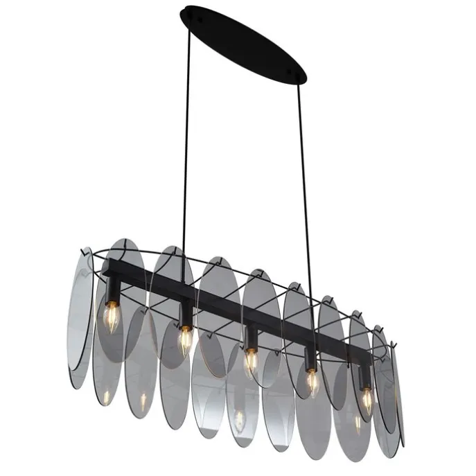 Design-Pendelleuchte schwarz mit Rauchglas oval 5-flammig - Mochan
