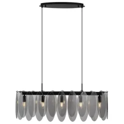 Design-Pendelleuchte schwarz mit Rauchglas oval 5-flammig - Mochan
