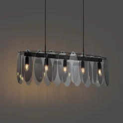 Design-Pendelleuchte schwarz mit Rauchglas oval 5-flammig - Mochan