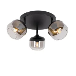 Design-Spot schwarz mit Gold und Rauchglas 3-flammig rund – Kyan