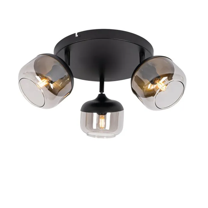 Design-Spot schwarz mit Gold und Rauchglas 3-flammig rund – Kyan