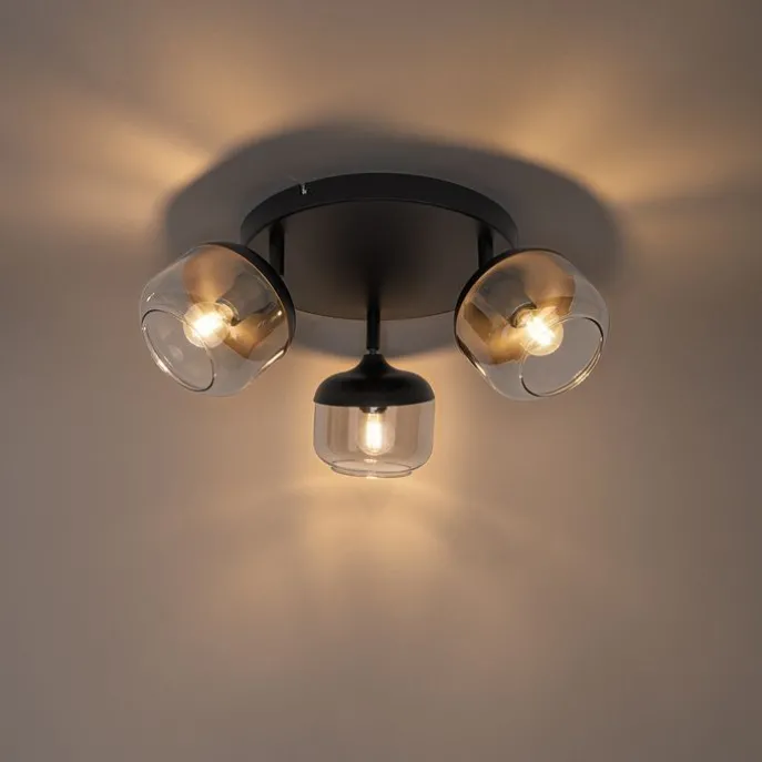 Design-Spot schwarz mit Gold und Rauchglas 3-flammig rund – Kyan