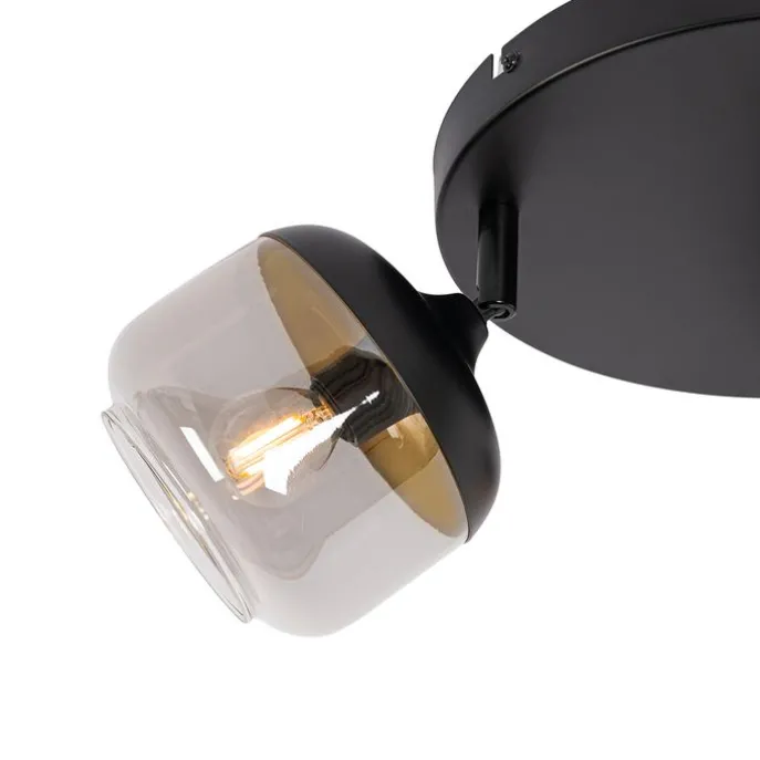 Design-Spot schwarz mit Gold und Rauchglas 3-flammig rund – Kyan