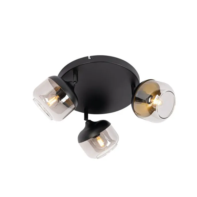 Design-Spot schwarz mit Gold und Rauchglas 3-flammig rund – Kyan