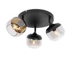 Design-Spot schwarz mit Gold und Rauchglas 3-flammig rund – Kyan