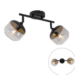 Design-Spot schwarz mit Gold und Rauchglas 2-flammig – Kyan