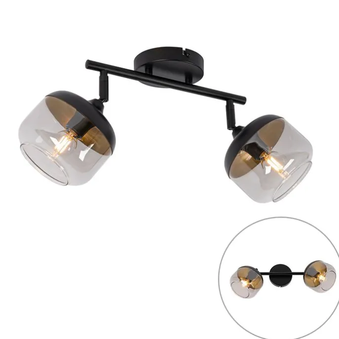 Design-Spot schwarz mit Gold und Rauchglas 2-flammig – Kyan