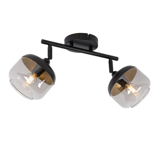 Design-Spot schwarz mit Gold und Rauchglas 2-flammig – Kyan