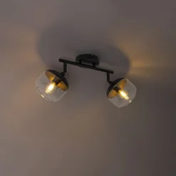 Design-Spot schwarz mit Gold und Rauchglas 2-flammig – Kyan