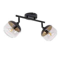 Design-Spot schwarz mit Gold und Rauchglas 2-flammig – Kyan