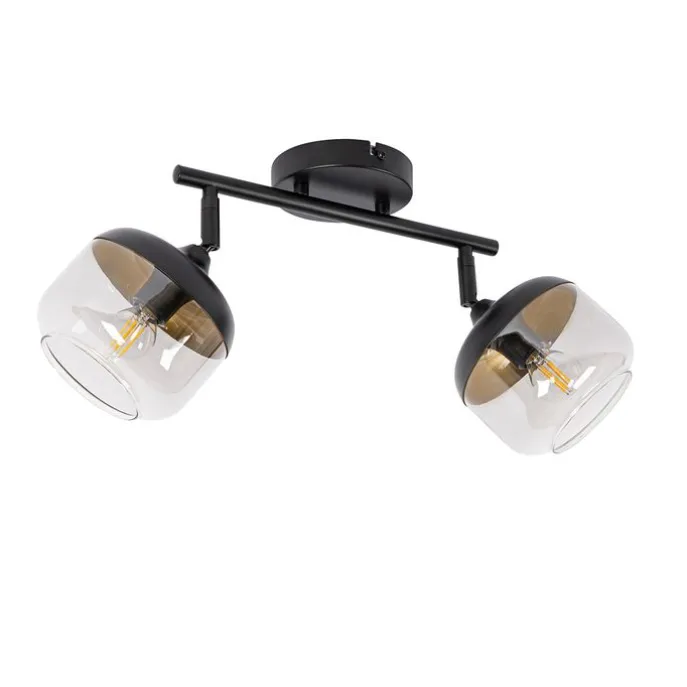 Design-Spot schwarz mit Gold und Rauchglas 2-flammig – Kyan