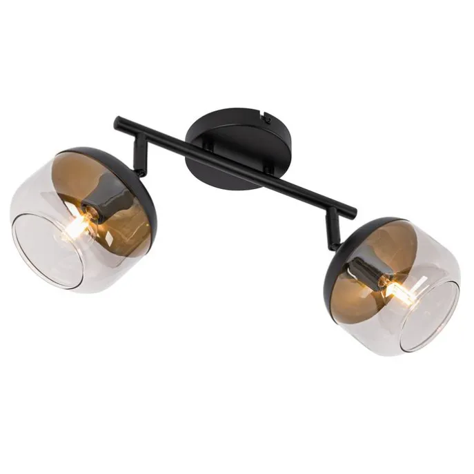 Design-Spot schwarz mit Gold und Rauchglas 2-flammig – Kyan