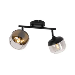 Design-Spot schwarz mit Gold und Rauchglas 2-flammig – Kyan