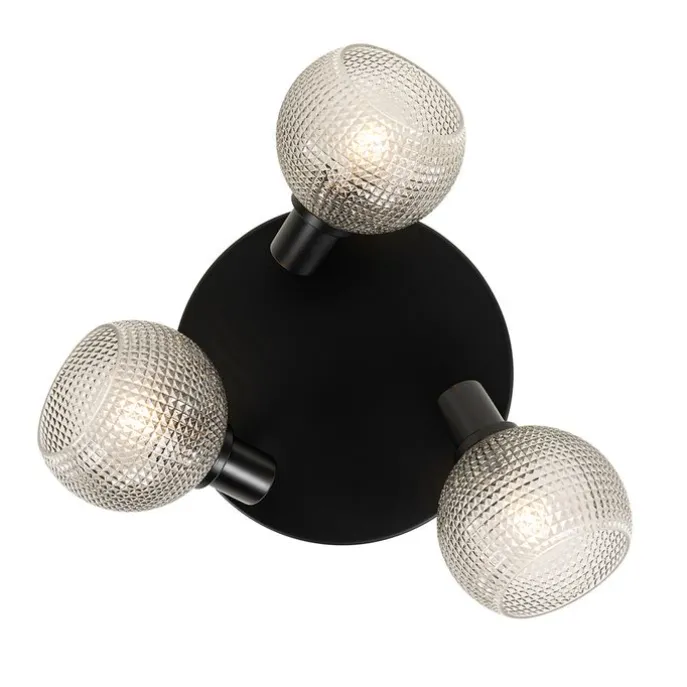 Design-Spot schwarz mit Rauchglas 3-flammig rund - Chico