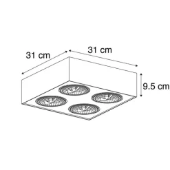 Design-Spot schwarz quadratisch 4-flammig - Kaya