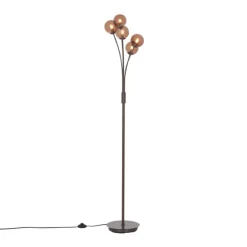 Design-Stehleuchte Bronze mit bronzefarbenem Glas, 5-flammig - Athen