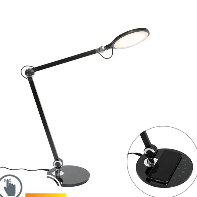 Design-Tischleuchte schwarz inkl. LED mit Touch- und Induktionsladegerät - Don