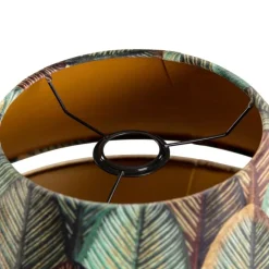 Doppelter Samtlampenschirm mit Blattdesign in Beige und goldener Innenseite